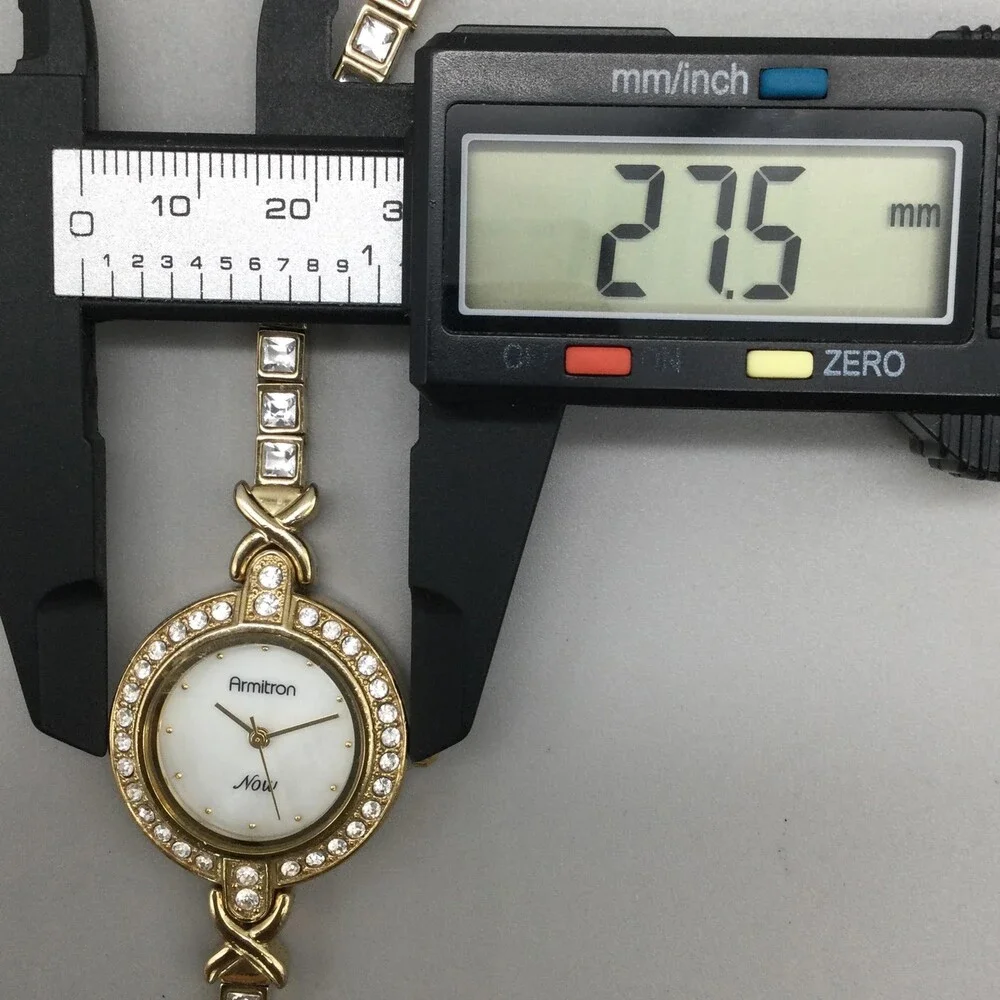 Armitron Womens Watch 28mm White MOP Dial Gold Tone Crystal New Battery 6.5